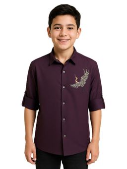 CHARCHIT - Purple Cotton Embellished Shirt