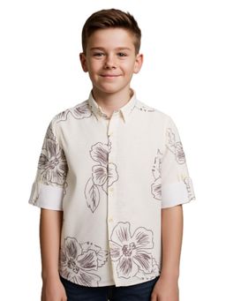 CHARCHIT - Cream Cotton Floral Shirt
