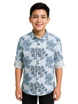 CHARCHIT - Blue Cotton Floral Shirt