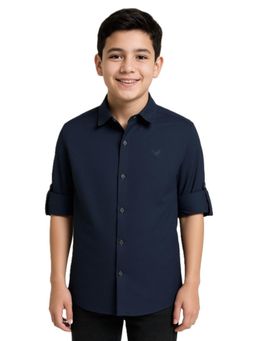 CHARCHIT - Navy Blue Cotton Solid Shirt