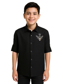 CHARCHIT - Black Cotton Embroidered Shirt