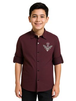 CHARCHIT - Purple Cotton Embroidered Shirt