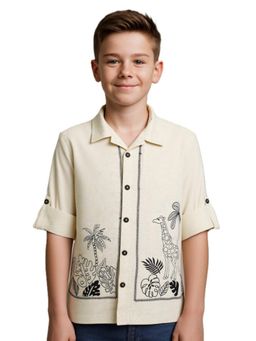 CAVIO - Cream Cotton Embroidered Shirt