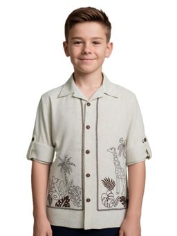 CAVIO - Grey Cotton Embroidered Shirt