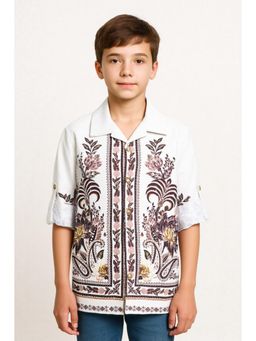 CAVIO - Brown Cotton Floral Shirt
