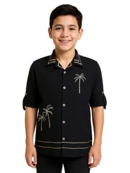 CAVIO - Black Cotton Embroidered Shirt