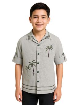 CAVIO - Grey Cotton Embroidered Shirt