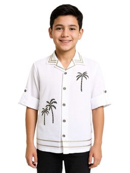 CAVIO - White Cotton Embroidered Shirt