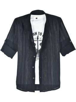 CHARCHIT - Black Cotton Textured Shirt With T-Shirt