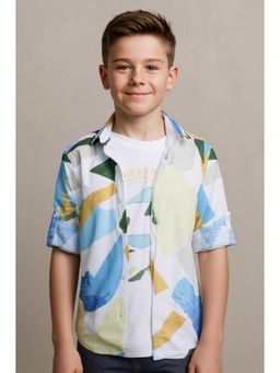CHARCHIT - Blue Cotton Abstract Shirt With T-Shirt