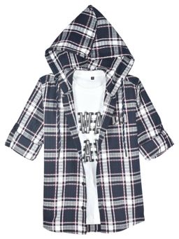 CHARCHIT - Navy Blue Cotton Checks Shirt With T-Shirt