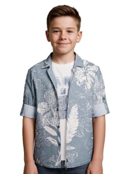 CAVIO - Grey Cotton Floral Shirt With T-Shirt