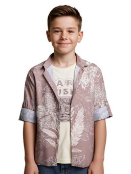 CAVIO - Magenta Cotton Floral Shirt With T-Shirt