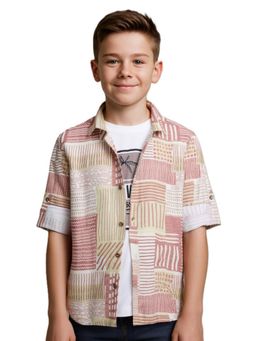 CAVIO - Peach Cotton Printed Shirt With T-Shirt