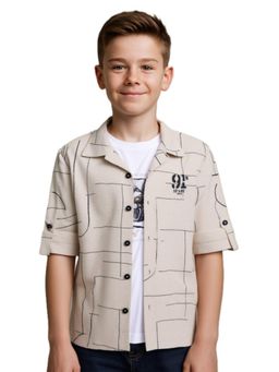 CAVIO - Cream Cotton Geometric Shirt With T-Shirt