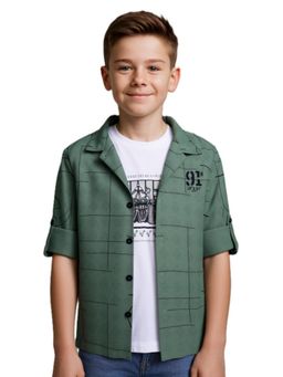 CAVIO - Green Cotton Geometric Shirt With T-Shirt