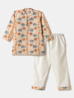 Desi Soota - Yellow Cotton Animal Print Kurta With Pyjama