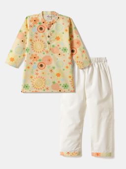 Desi Soota - Yellow Cotton Floral Kurta With Pyjama