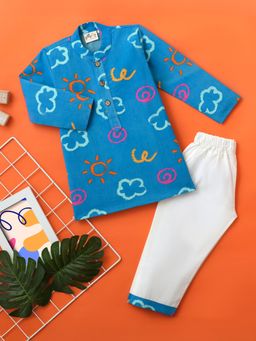 Desi Soota - Blue Cotton Abstract Kurta With Pyjama
