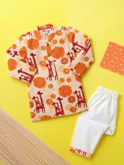 Desi Soota - Cream Cotton Printed Kurta With Pyjama