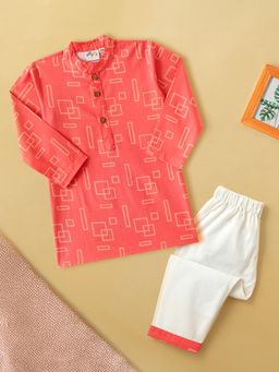 Desi Soota - Peach Cotton Geometric Kurta With Pyjama