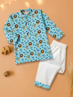 Desi Soota - Blue Cotton Printed Kurta With Pyjama