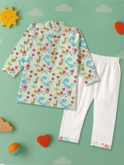 Desi Soota - Olive Cotton Animal Print Kurta With Pyjama