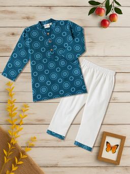 Desi Soota - Blue Cotton Printed Kurta With Pyjama
