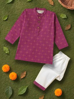 Desi Soota - Olive Cotton Floral Kurta With Pyjama