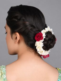 Fida - Ethinic White & Red Rose Rubber Band Hair Accessories for Women