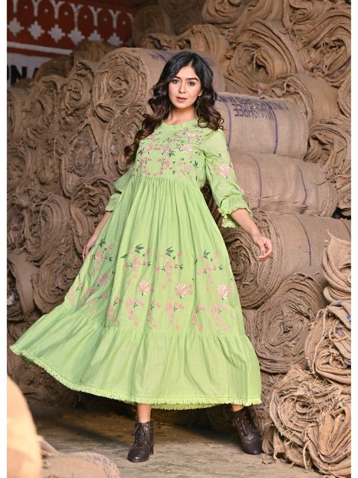 Buy Zolo Label Amber Green Embroidered Maxi Dress Online