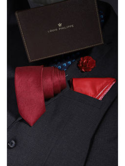 Louis Philippe - Men Red Textured Tie with Pocket Square & Lapel Pin (Set of 3)