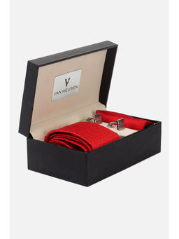 Van Heusen - Men Red Tie with Pocket Square & Cufflinks (Set of 3)