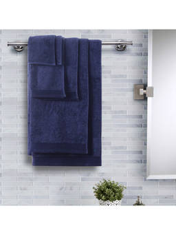 Maspar - Colorart 550GSM Embedded Stripe Solid Navy Towels (Set of 6)