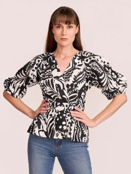 How When Wear - Womens Cotton Printed Multi-Color Top