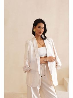 MIDORI BY SGV - Womens Linen Solid Beige Blazer