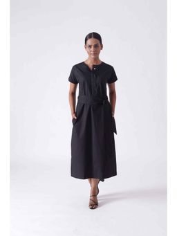 Mala Singh - Womens Cotton Solid Black Dress with Belt