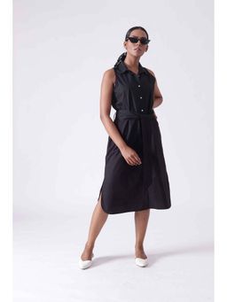 Mala Singh - Womens Cotton Solid Black Dress with Belt