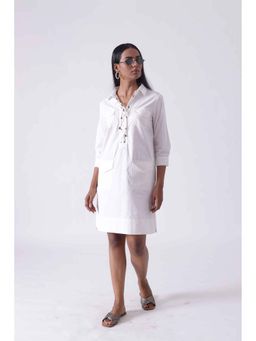 Mala Singh - Womens Cotton Solid White Dress