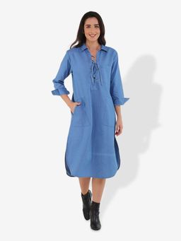 Mala Singh - Womens Cotton Solid Blue Dress