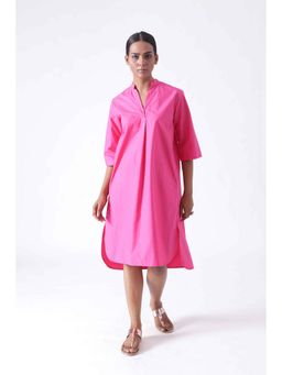 Mala Singh - Womens Cotton Solid Pink Dress