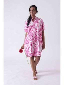 Mala Singh - Womens Cotton Printed Pink Dress