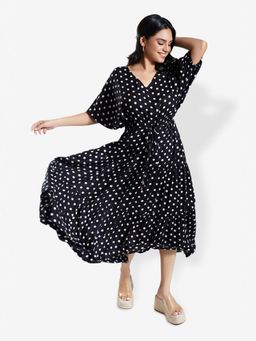 Mala Singh - Womens Cotton Polka Dots Black Dress