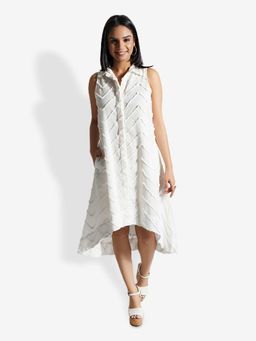 Mala Singh - Womens Cotton Solid White Dress