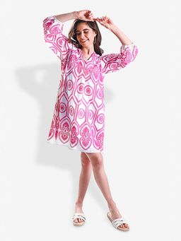 Mala Singh - Womens Cotton Printed Pink Dress