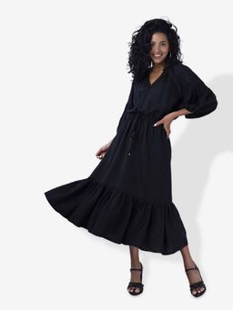 Mala Singh - Womens Cotton Solid Black Dress