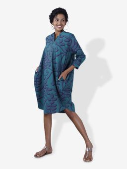 Mala Singh - Womens Cotton Printed Teal Dress