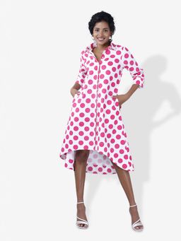 Mala Singh - Womens Cotton Polka Dots White Dress
