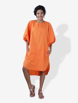 Mala Singh - Womens Cotton Solid Orange Dress