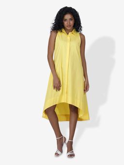 Mala Singh - Womens Cotton Solid Yellow Dress